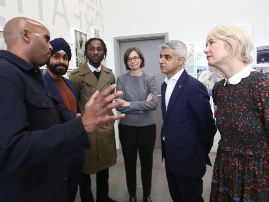 Mayor and Deputy Mayor for Culture talk with local young people employed at  East Bank'