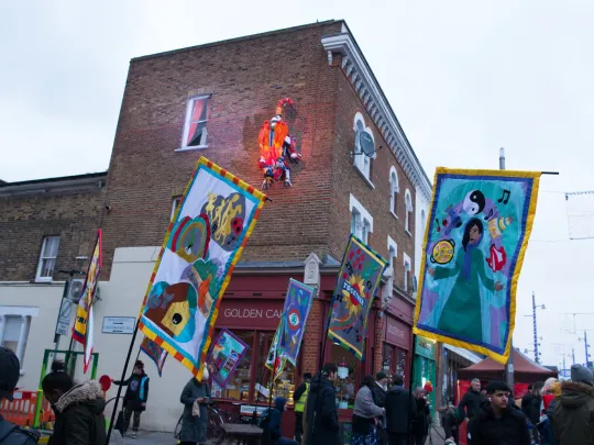 The Walthamstow Griffin on a wall on Walthamstow high street, Untold Stories project