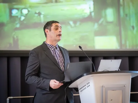 A speaker presenting at the Counter terror conference 2024 - Christopher Church, Senior Forensics Specialist (Counter Drone) at INTERPOL, presents on Counter Drones and a New Age of Protective Security