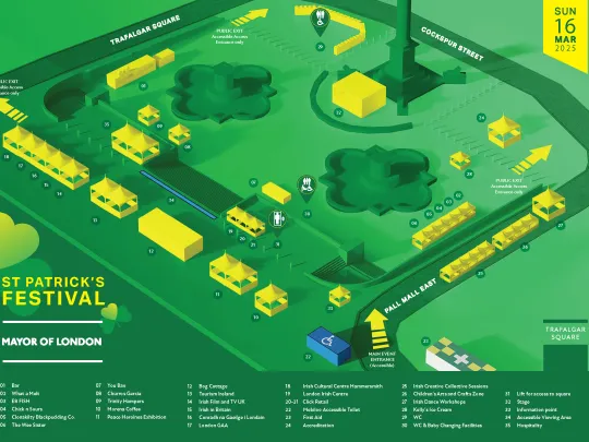 Colourful map of St Patricks Day festival 2025 in Trafalgar Square
