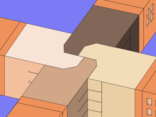 a drawing of four sides of wooden block joined together in pastel brown colours