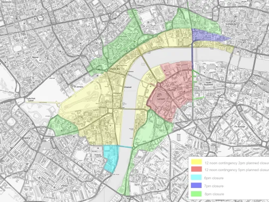 Map of NYE 2025 road closures with timings