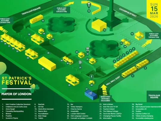 Map of the St Patrick's Festival site on Trafalgar Square