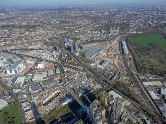 Aerial shot of Old Oak common station and Old Oak opportunity area