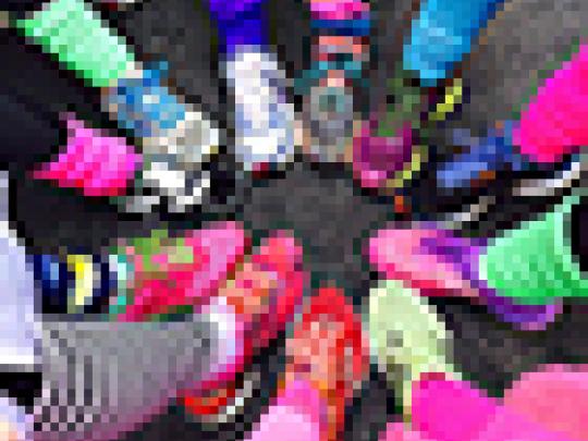 Jackie's hen party's shoes in a circle