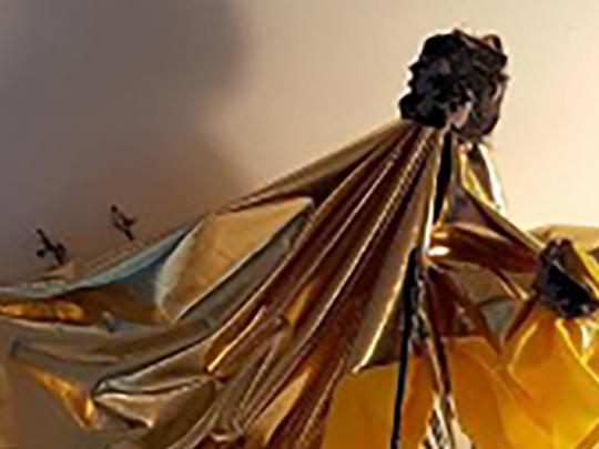 Shot of modern artwork made of yellow fabric