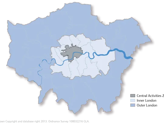 Map 2.2 - Outer London, Inner London and CAZ