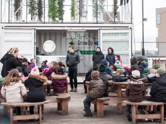People discussing outside