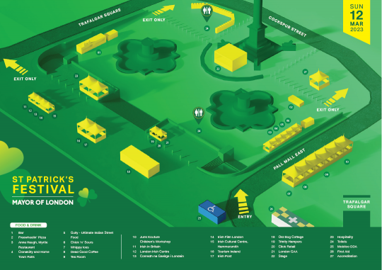 An image of a map outlining the location of stalls, entrances and exits.