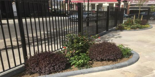 Our lady infrastructure environment pavement plant area with black metal gate