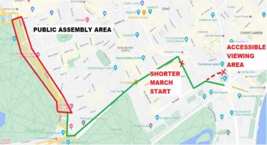 Ukraine solidarity march map events map of London city with route pathway illustrated
