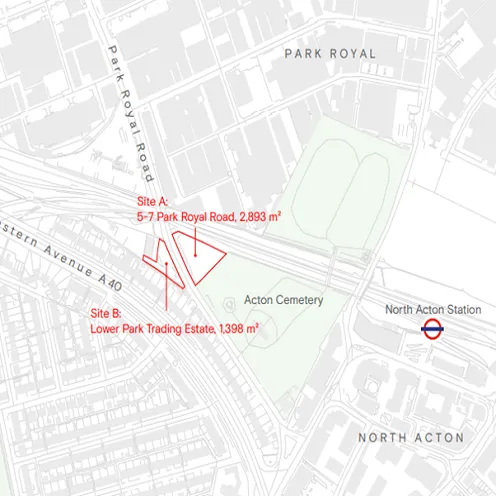 Site location plan of the Park Royal Road East and West sites