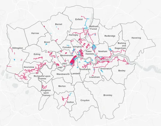 Existing and proposed district heat networks