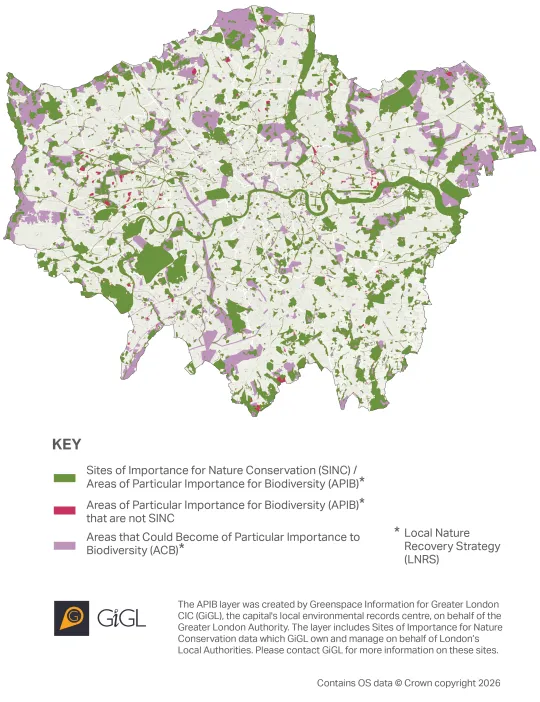 Diagram illustrating key sites of nature value in London