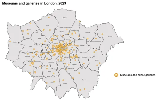 Map showing locations of museums and galleries in London