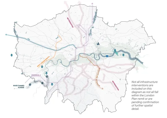 Diagram that illustrates spatially the infrastructure requirements set out in Policy MBUL1 that underpin the spatial strategy, where these have sufficient spatial definition to do so