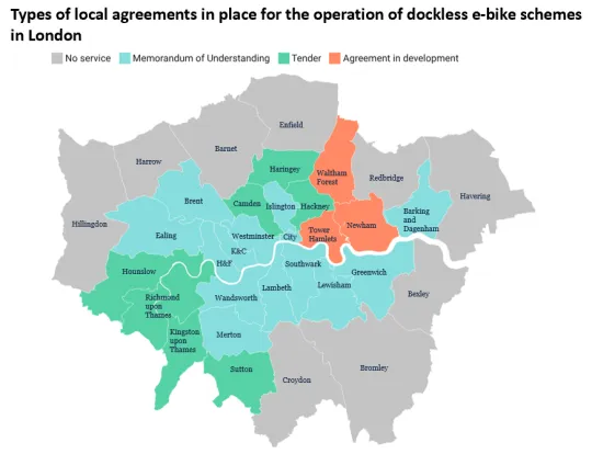 Types of local agreements in place for the operation of dockless e-bike schemes in London