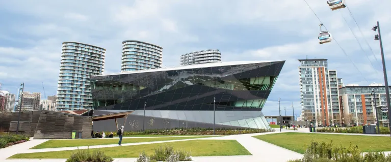 City Hall at the Crystal, exterior view of the building and gardens