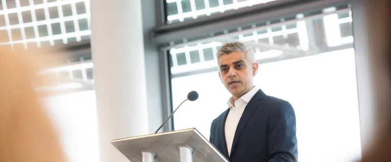 Mayor of London Sadiq Khan delivering a speech at International Women's Day event
