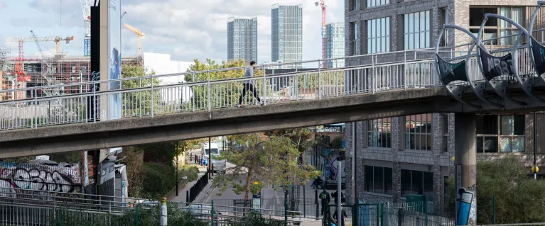 Image of streets of London and skyscrapers in the background