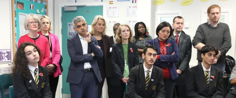 The Mayor Sadiq Khan and guests with school children.