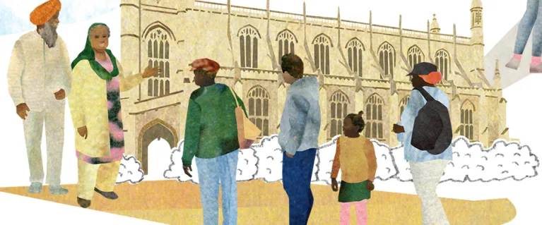 London Unseen part of the commission diversity of public realm graphics of people standing outside the building