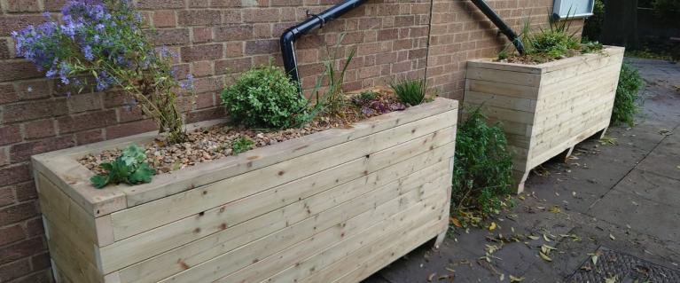 SuDS rain planters at a school