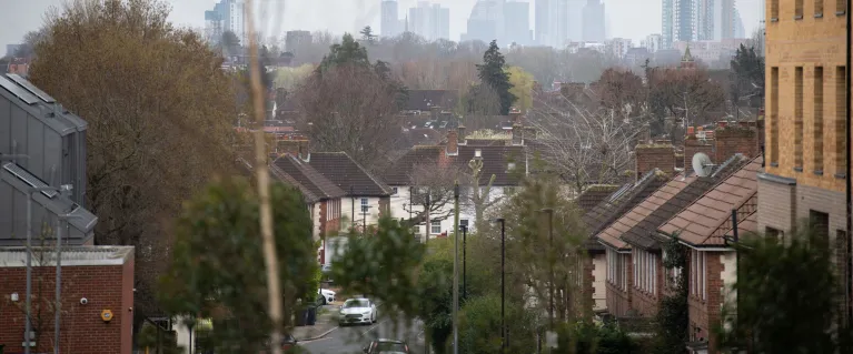 Houses and the London skyline.