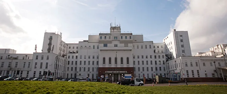 Large building with grass in the foreground