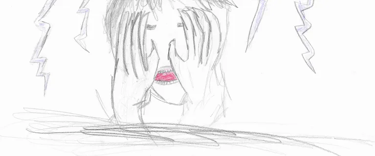Artwork showing someone crying due to pollution