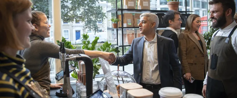 Mayor of London at Rossyln, meeting employees who benefit from the London Living Wage