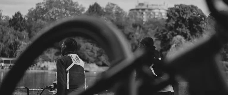 BikeStormz - black and white image of young people riding bikes