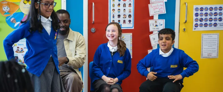 Primary school pupils smiling