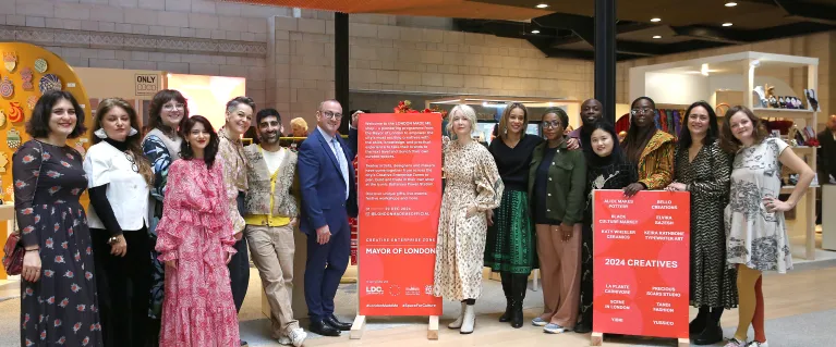 London Made Me 2024 participants with Justine Simons OBE Deputy Mayor for Culture and Creative Industries and Don O'Sullivan, Battersea Power Station CEO