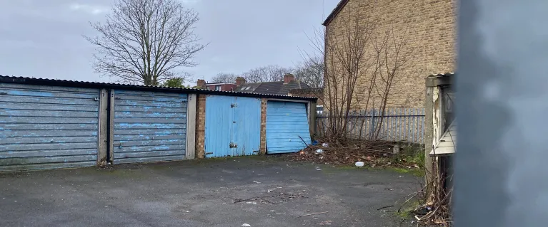 View into recreation road garages