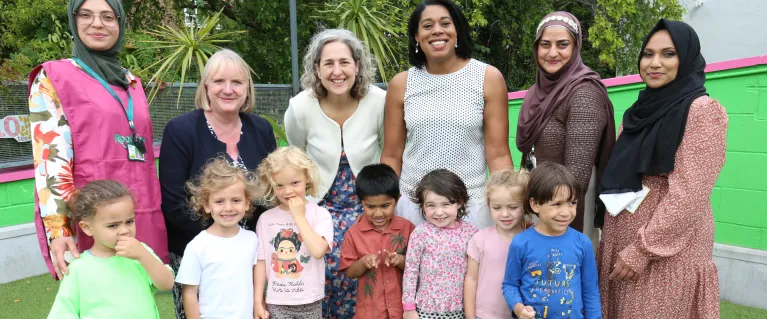 Deputy Mayor for Children and Families, Joanne McCartney, with children and early years staff