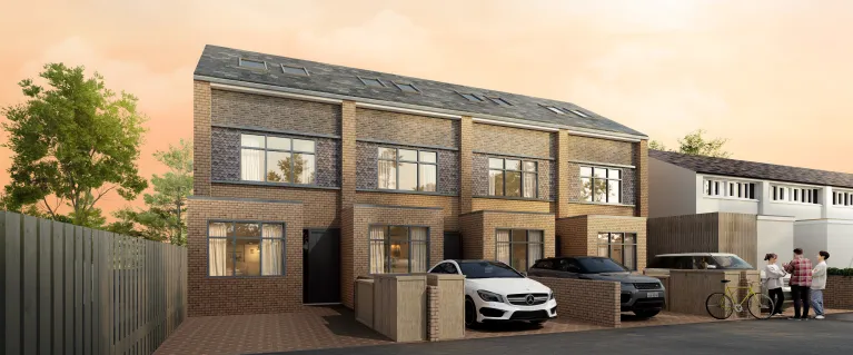 A CGI of the consented development of 4 terraced houses