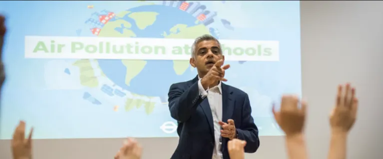 Mayor of London Sadiq Khan presenting to school children