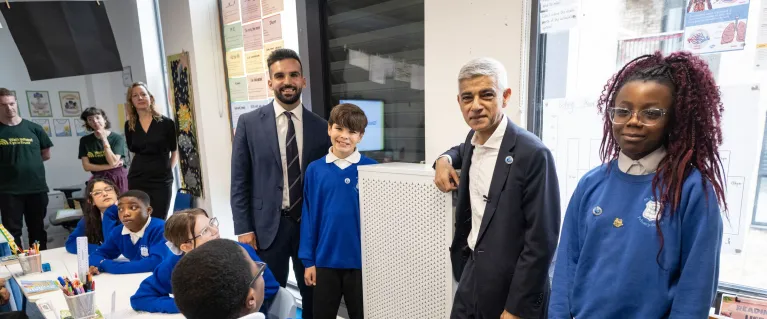 Mayor Sadiq Khan and Deputy Mayor Mete Coban with St. Mary's Primary School children