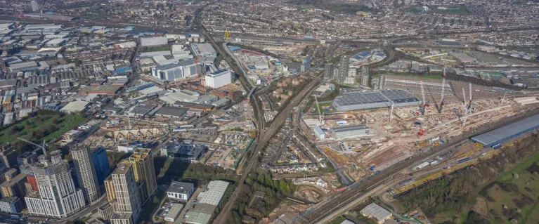 Aerial shot of Old Oak common station and Old Oak opportunity area
