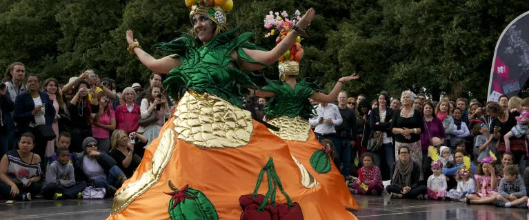 Lady in fruit dress