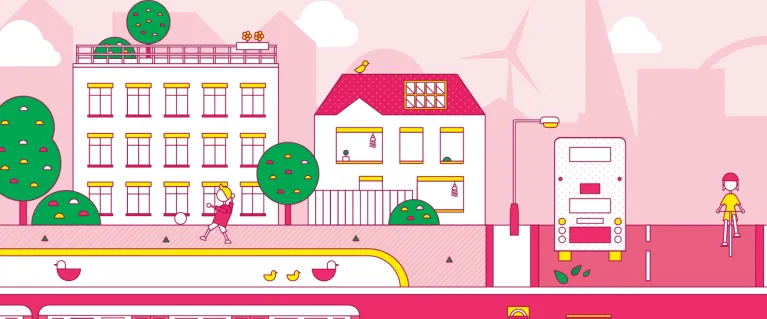 Illustration of a greener London, pink colour