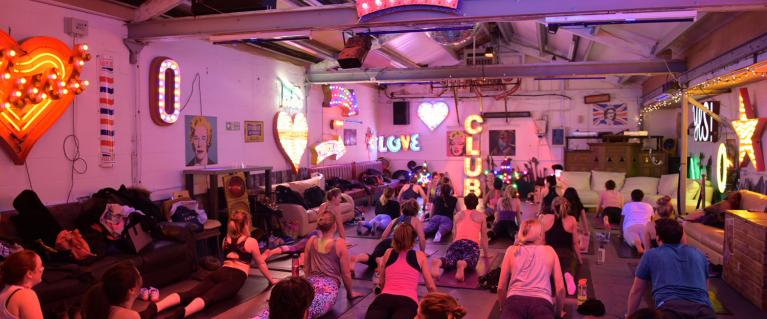 People practising yoga at God's own junkwayd in walthamstow