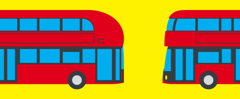 A graphic of two London buses