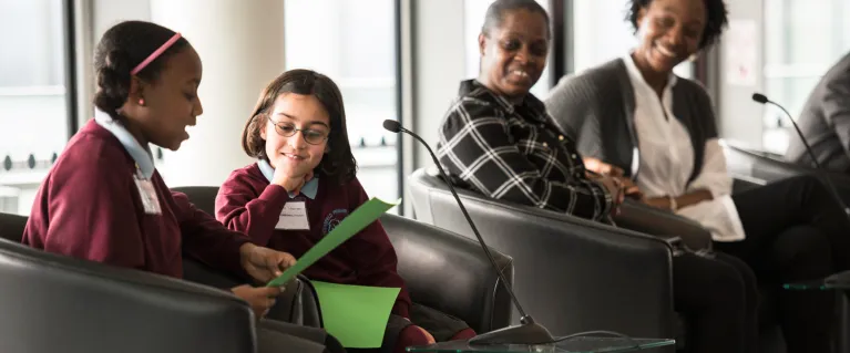 Schoolchildren from Lambeth tell the audience about the healthy food they’ve been growing and eating