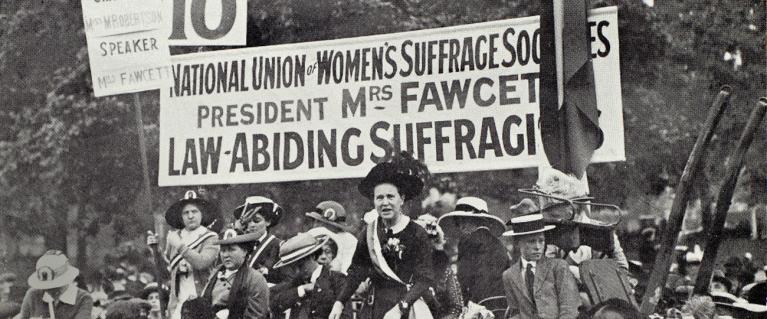 Millicent Fawcett at suffrage rally