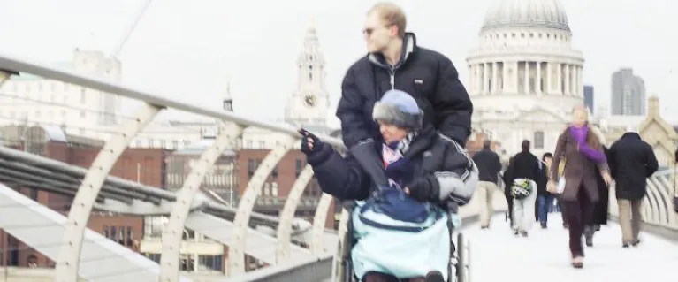 Wheelchair user on the millennium bridge