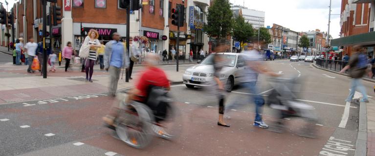 Pedestrians crossing the street