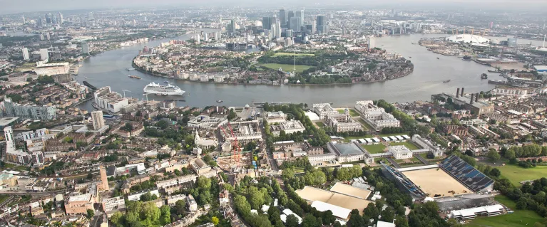 Aerial view of Greenwich and Canary Wharf