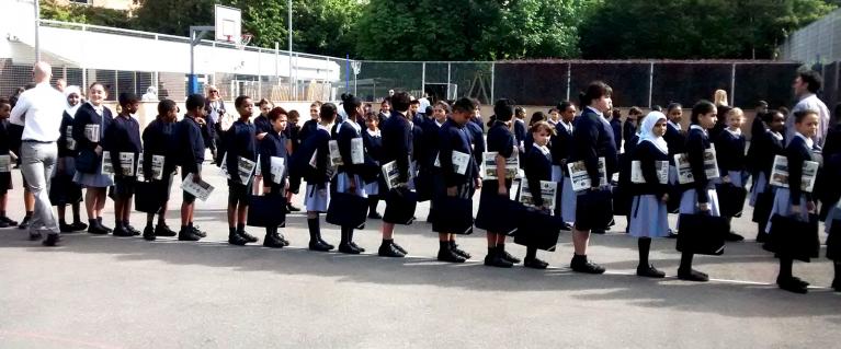 School children lining up